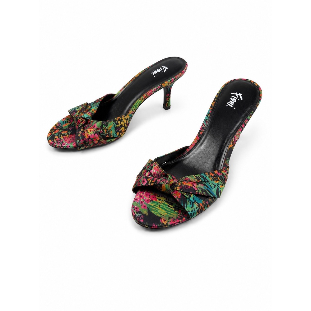 Fioni Vintage Y2K Tropical Floral Slip-On Kitten Heel Mules Women's Size 9.5